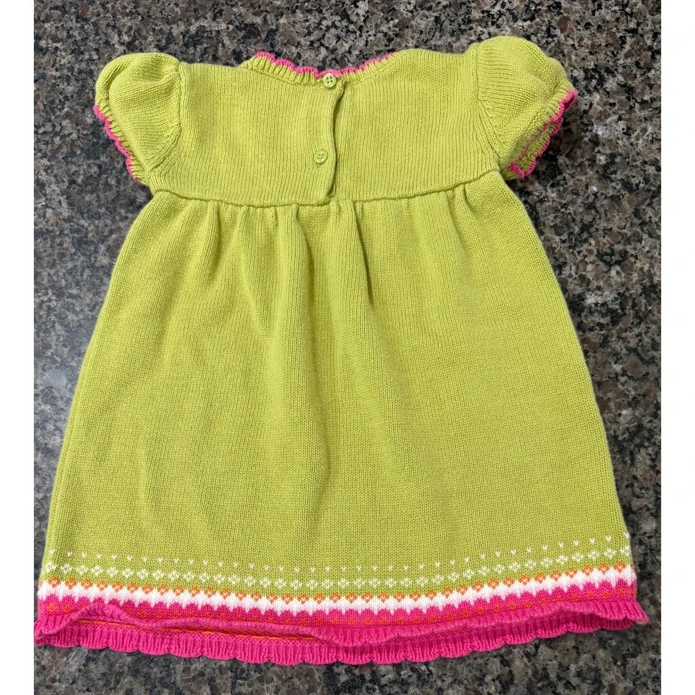 Gymboree Girls Lime Green Knit Floral Fair Isle Sweater Dress 12-18 Months